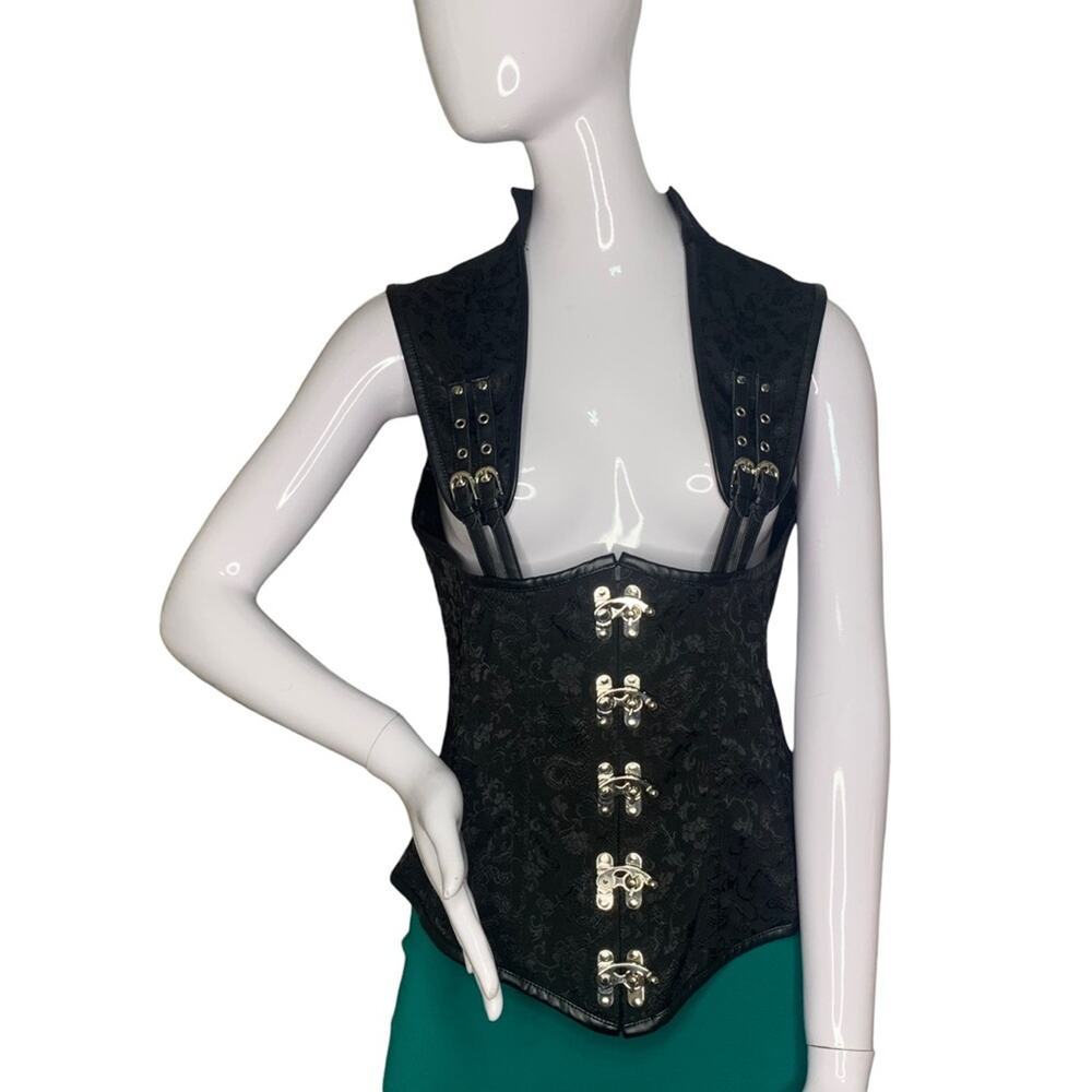 Steel Boned Jacket Under bust Corset Black with Silver Tone Hardware Size 2XL